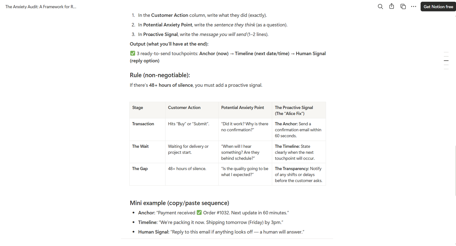Toolkit screenshot - Writing the anxiety sentence