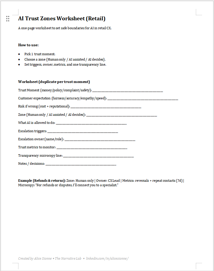 AI Trust Zones Worksheet (Retail) - DOCX preview